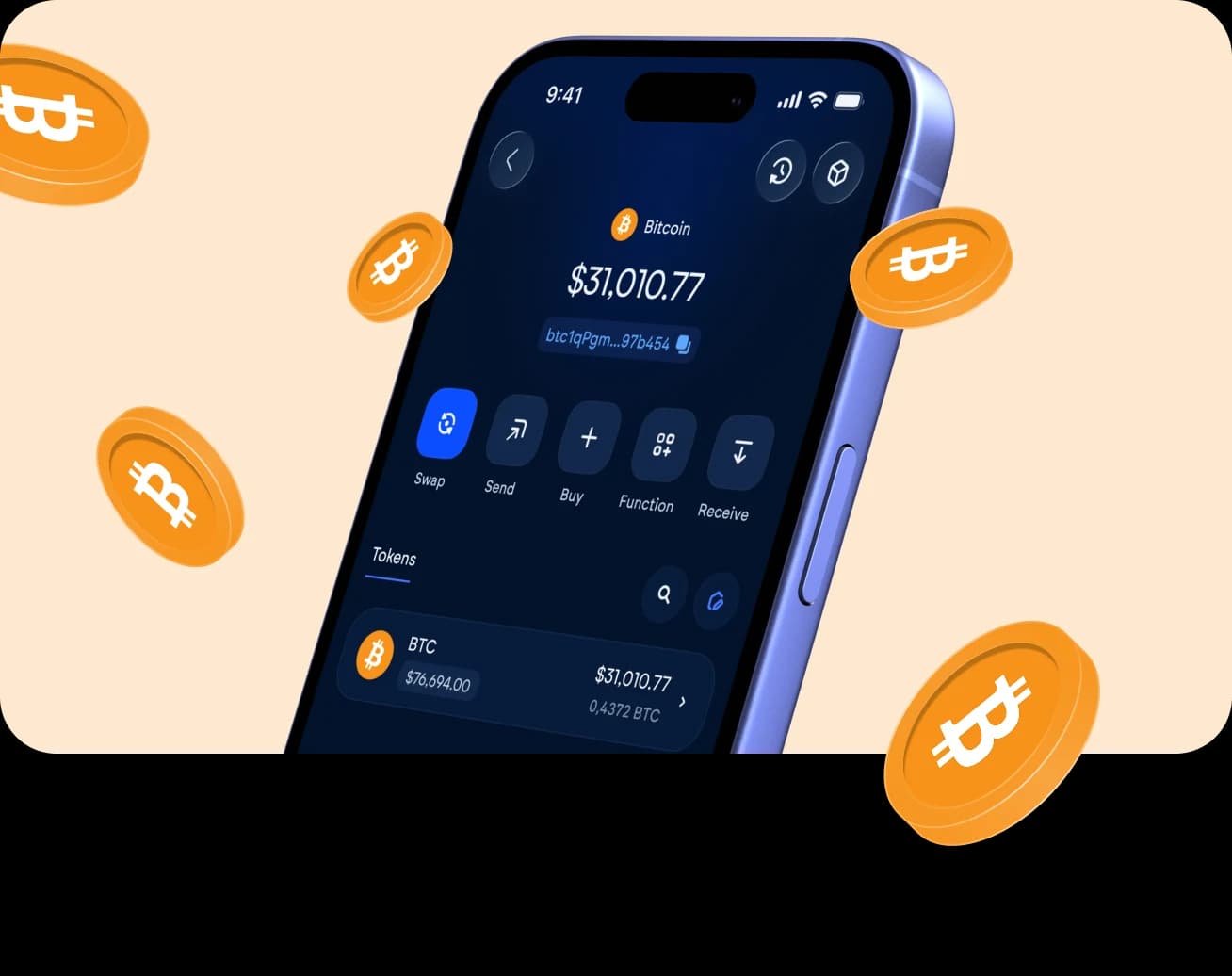 The Vultisig vault open on Bitcoin, with its balance and actions