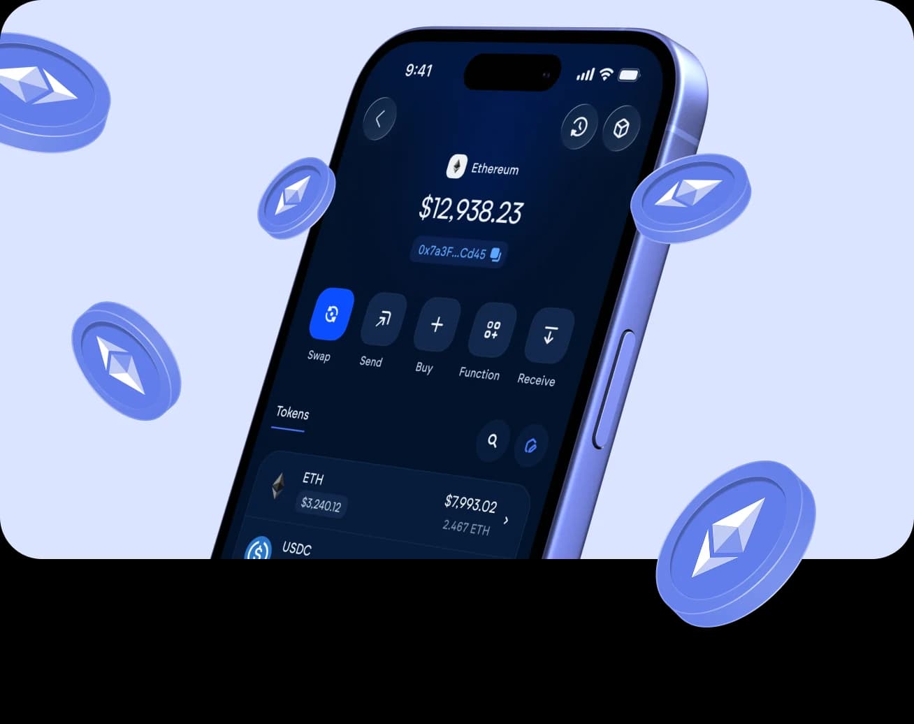 The Vultisig vault open on Ethereum, with its balance and actions