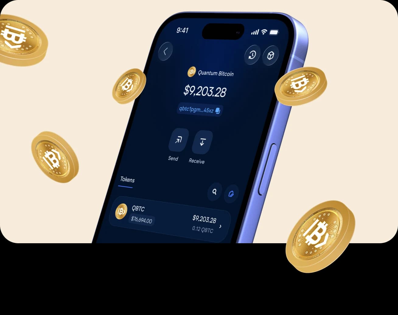 The Vultisig vault open on QBTC, with its balance and actions