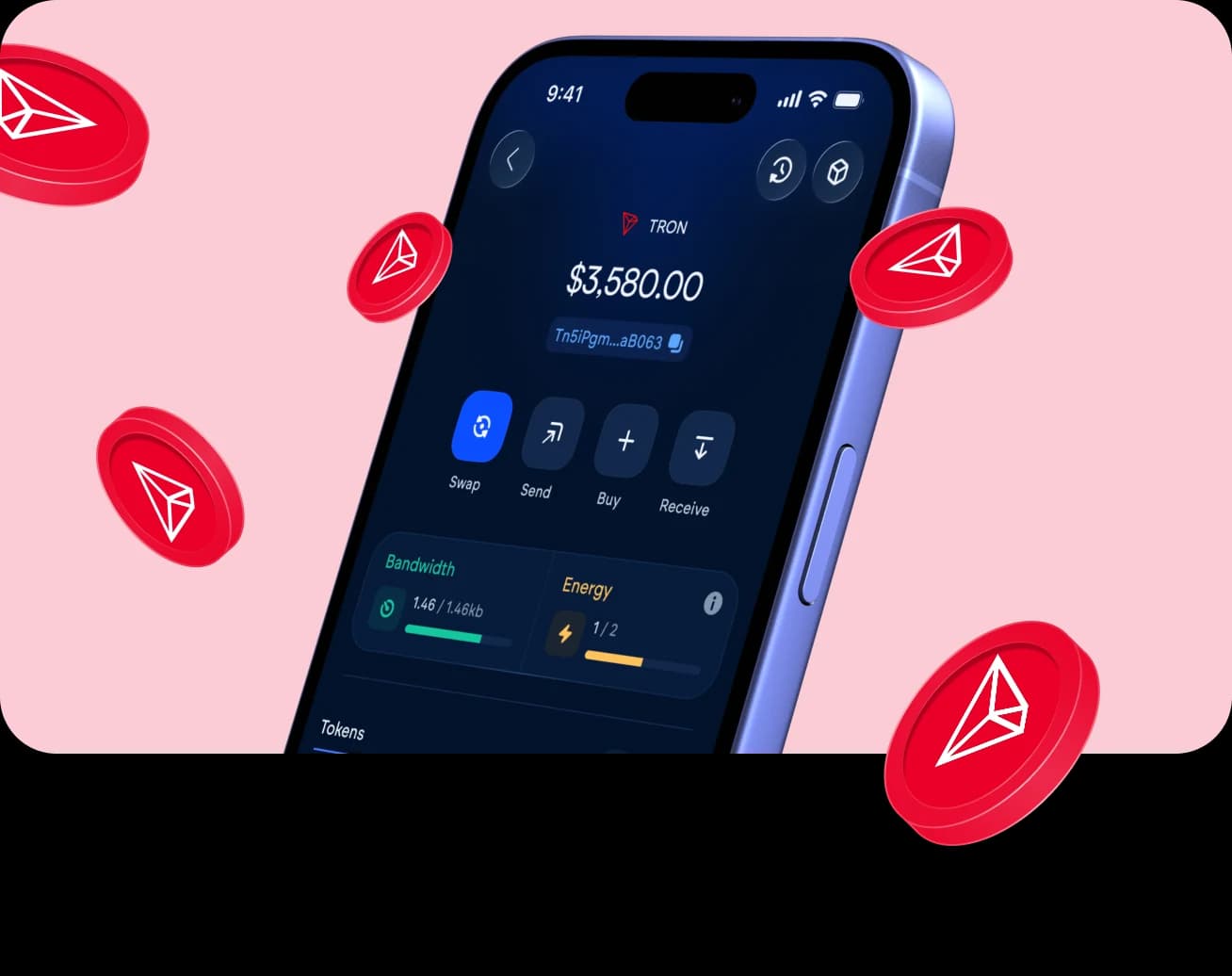 The Vultisig vault open on Tron, with its balance and actions