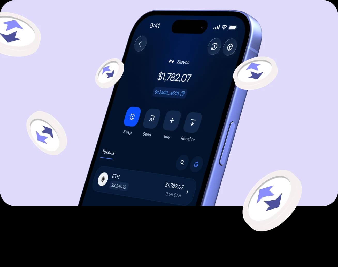 The Vultisig vault open on Zksync, with its balance and actions