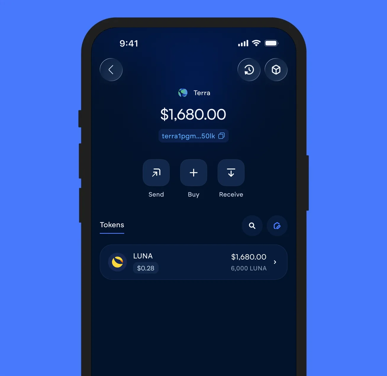 The Vultisig vault open on Terra, showing its balance and token list