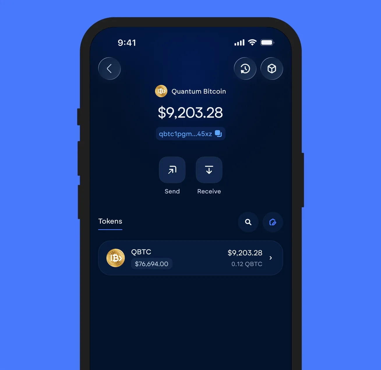 The Vultisig vault open on QBTC, showing its balance and token list