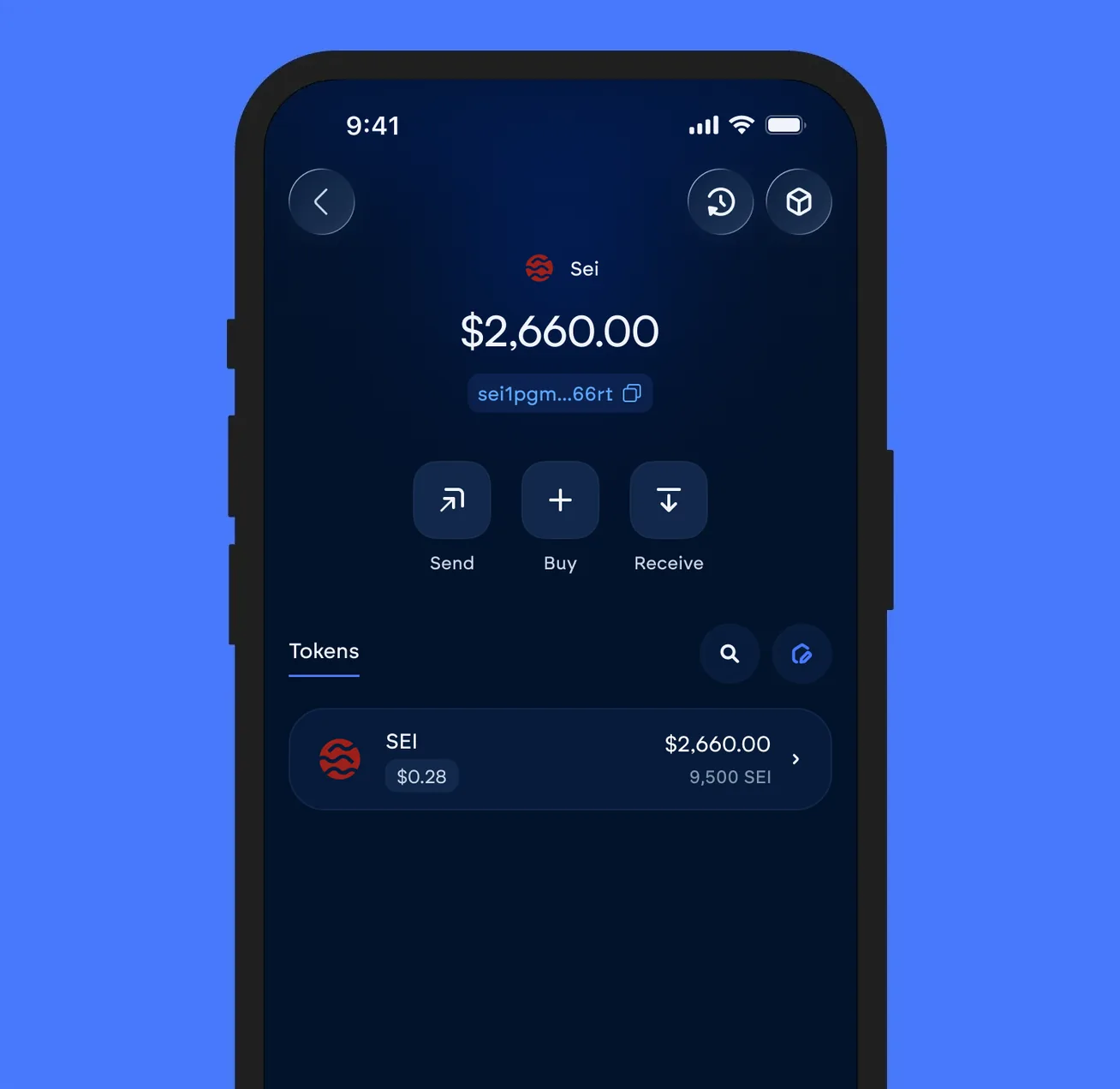 The Vultisig vault open on Sei, showing its balance and token list