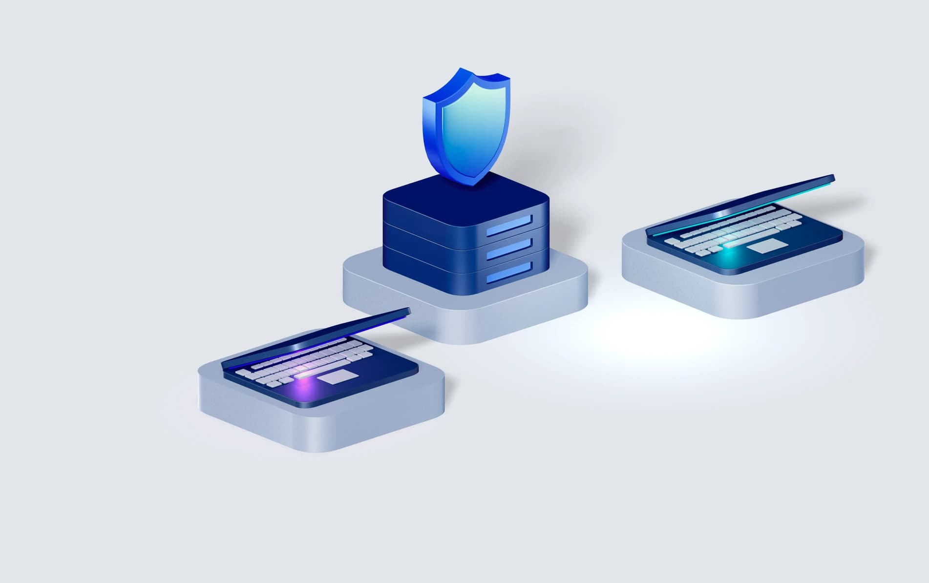Three stacked device trays co-signing a transaction under a shield