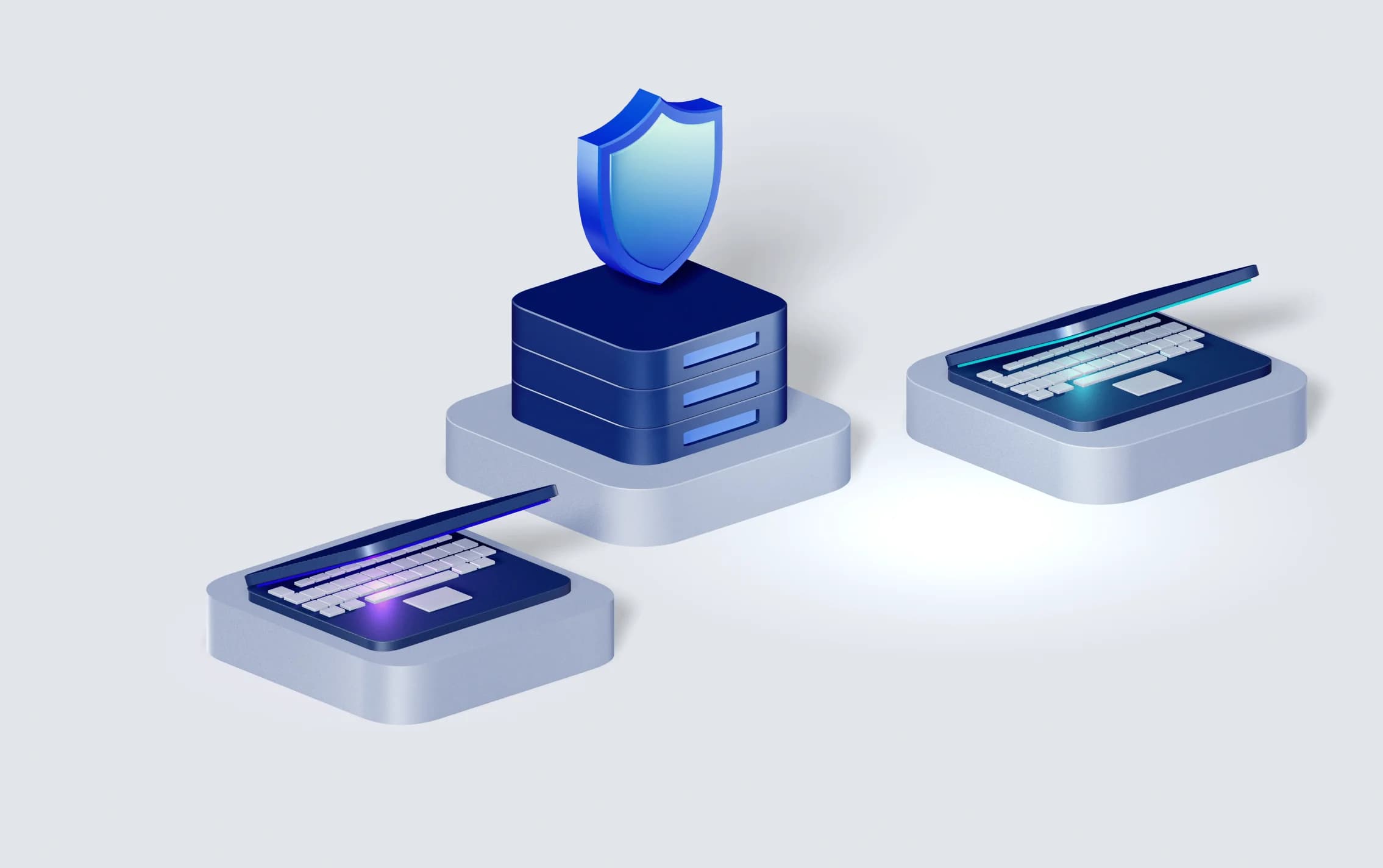 Three stacked device trays co-signing a transaction under a shield